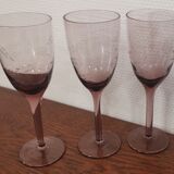 3 purple crystal flutes with finely engraved patterns year 70