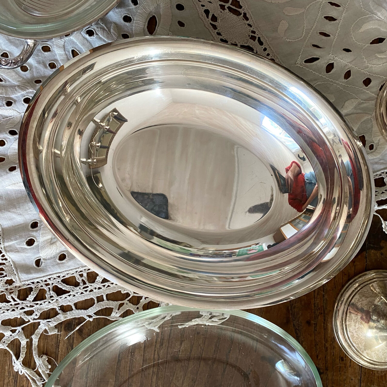 Silver oval serving dish