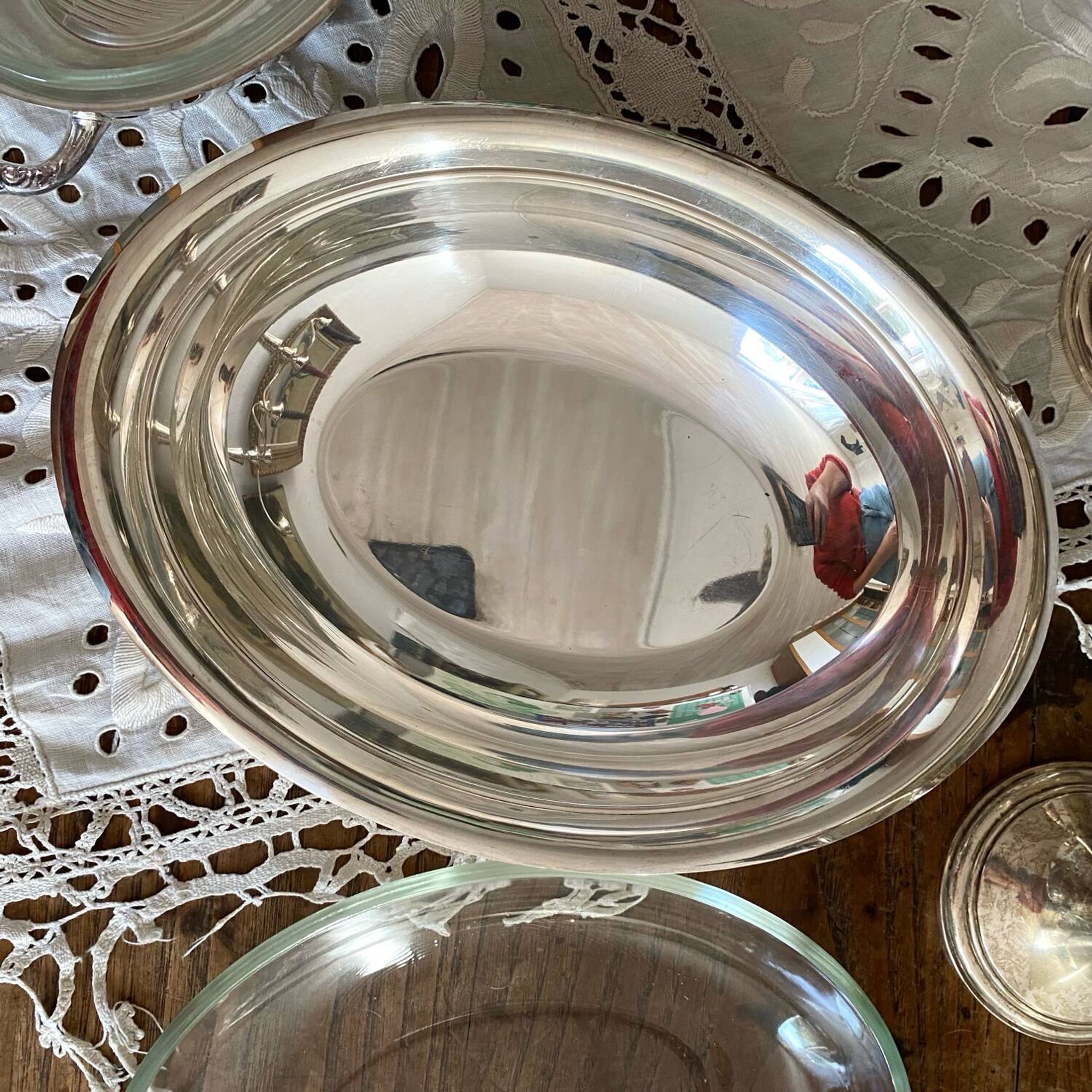 Silver oval serving dish