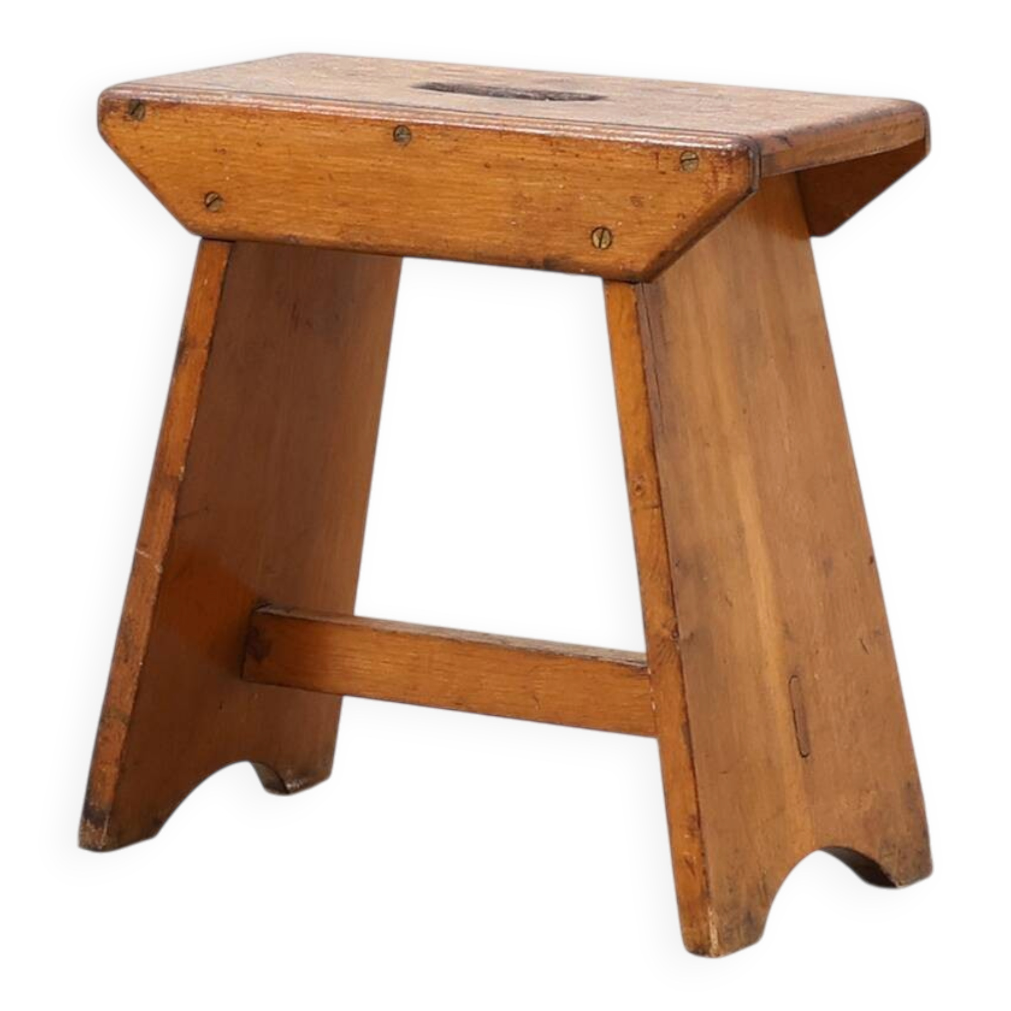 Rustic Pine Stool with Cut-Out Trestle Legs, Sweden, circa 1920