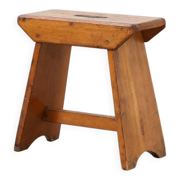 Rustic Pine Stool with Cut-Out Trestle Legs, Sweden, circa 1920
