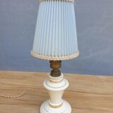 Vintage candlelight vanilla earthenware border gold and rhodoid lampshade pleated azure