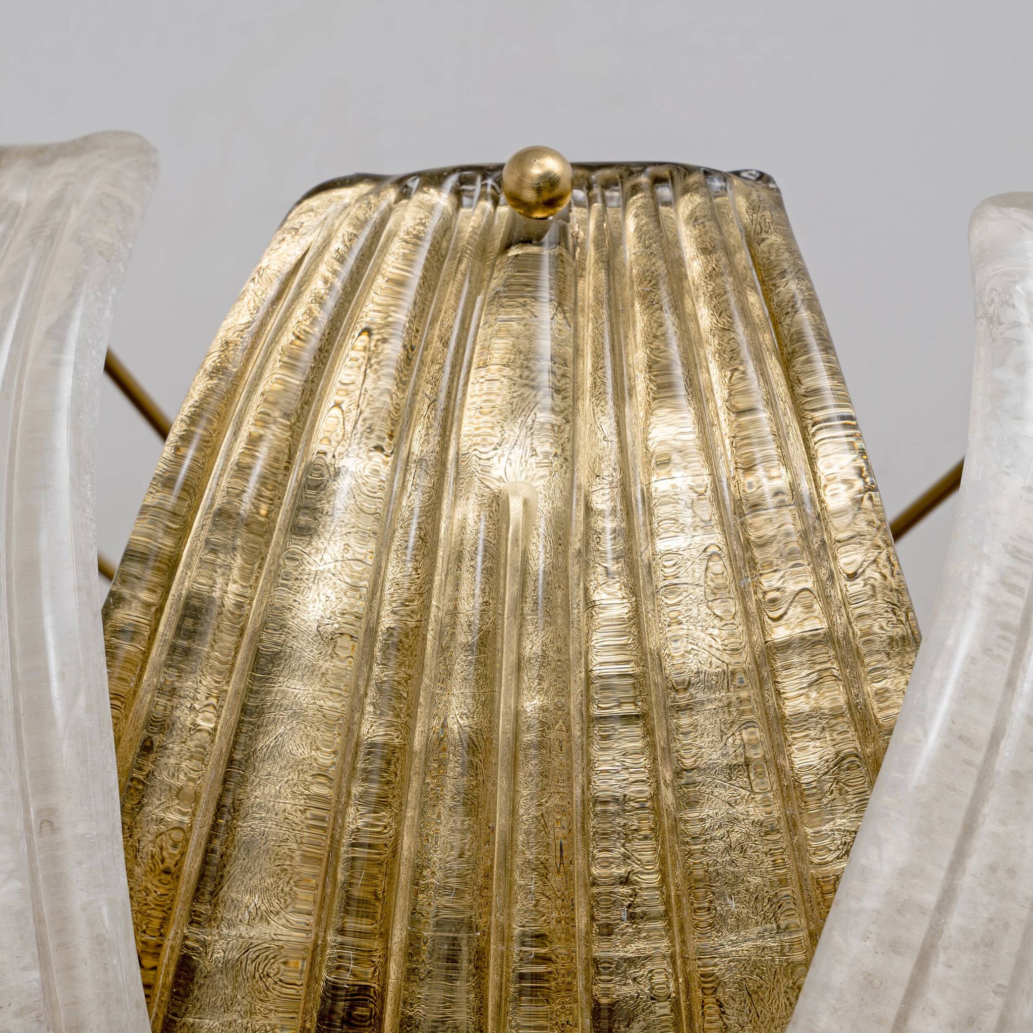 Italian Art Deco Style Murano Glass and Brass Leaf Wall Sconces, Pair
