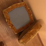 Pouf in gilded velvet and feet wood cherry style louis xv