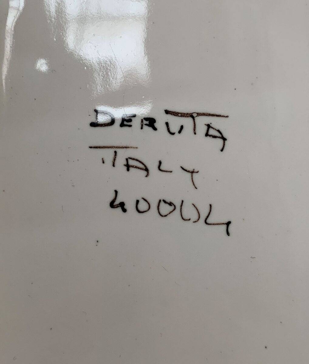 Vintage Italian hand-painted sculpture of a donkey with a cart in the shape of a bowl from Deruta, Italy.