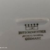 Plat à cake à oreilles en porcelaine Bavaria blanche décor roses fushia liseré doré