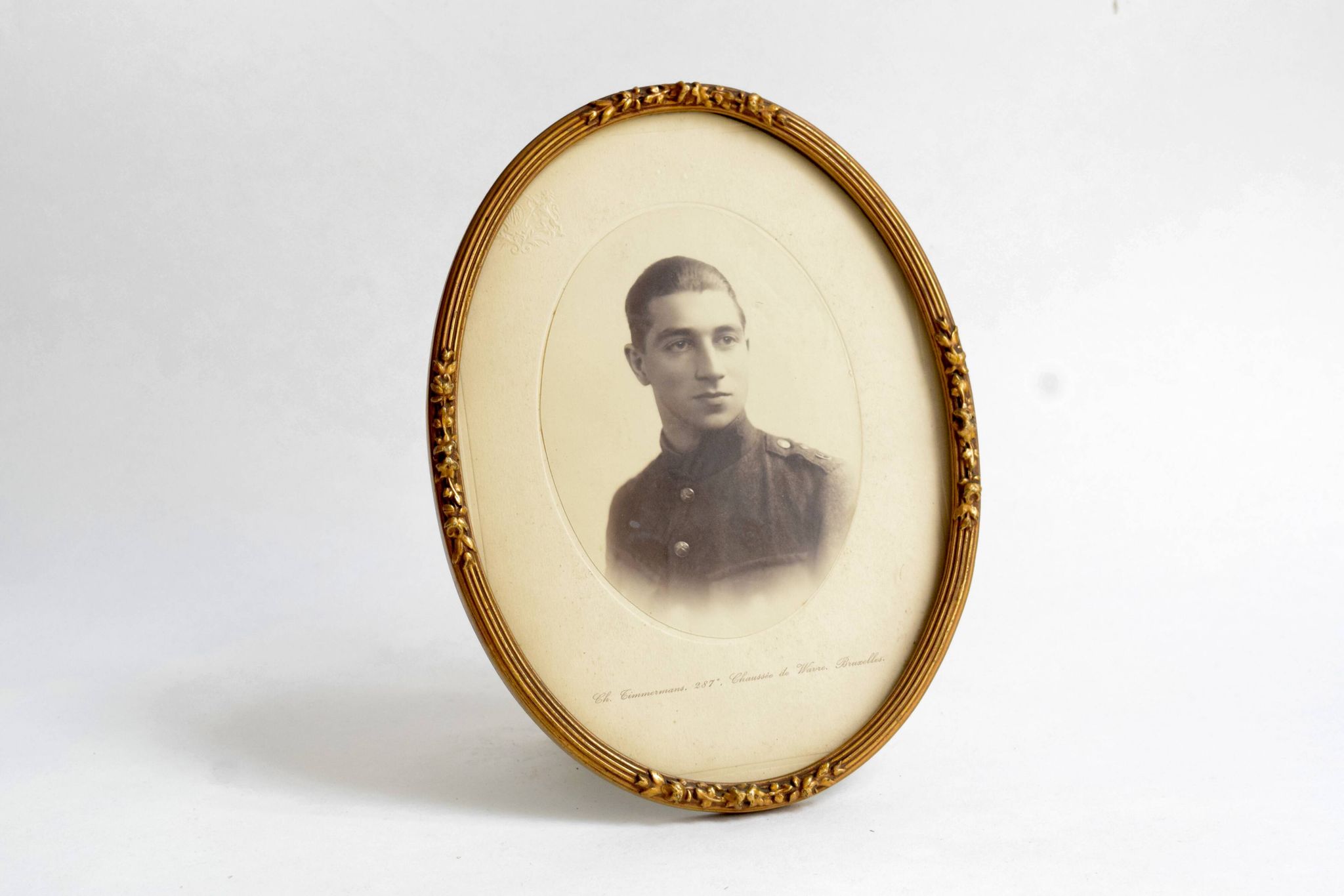 Antique art deco brass photographic frame - in memory of a young soldier - 1926