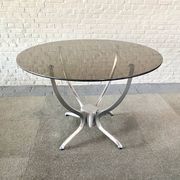 Round dining table - smoked glass & brushed aluminum base