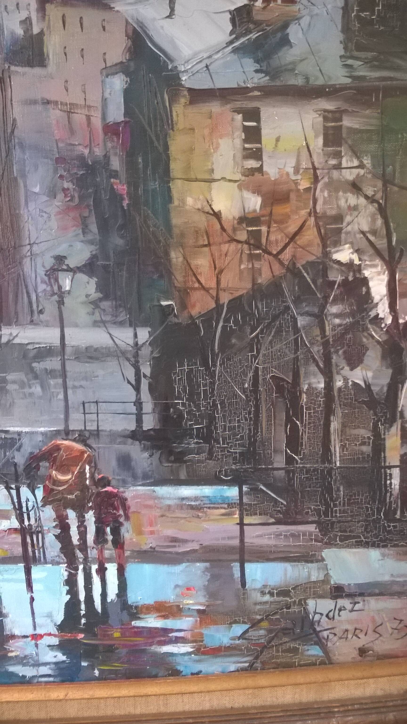 Tableau huile sur toile Paris  c.1973 signé