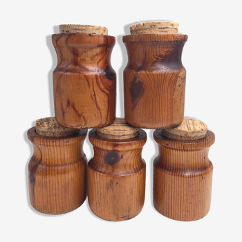 Series of 5 wooden jars