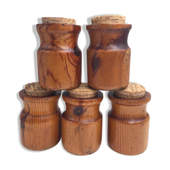 Series of 5 wooden jars