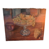 Still life painting with bunches of grapes