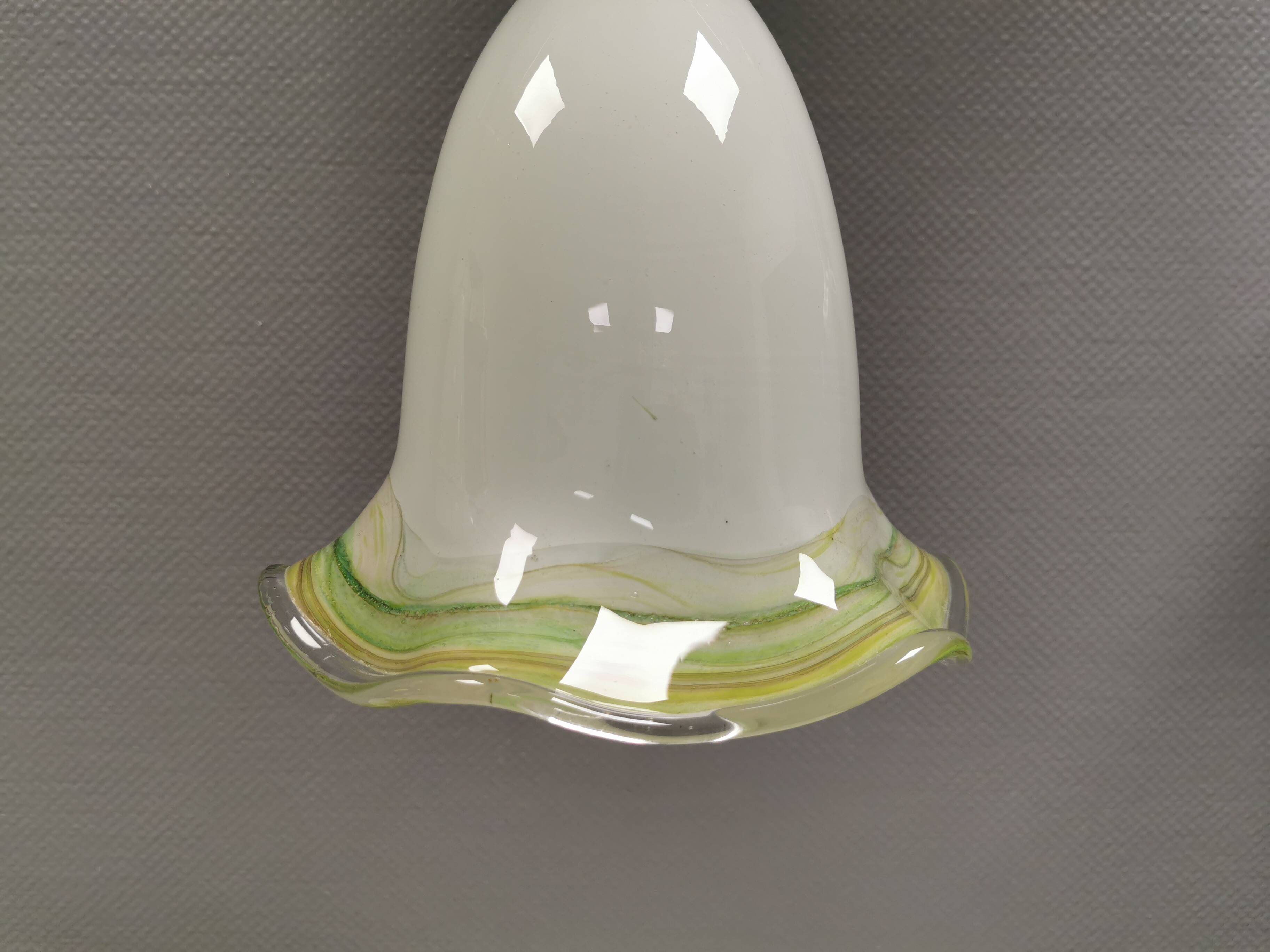Pendant lamp in multicolored glass. Probably Danish or Swedish from 1970s
