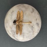 1900 alabaster ball shaped box surmounted by a golden dragonfly