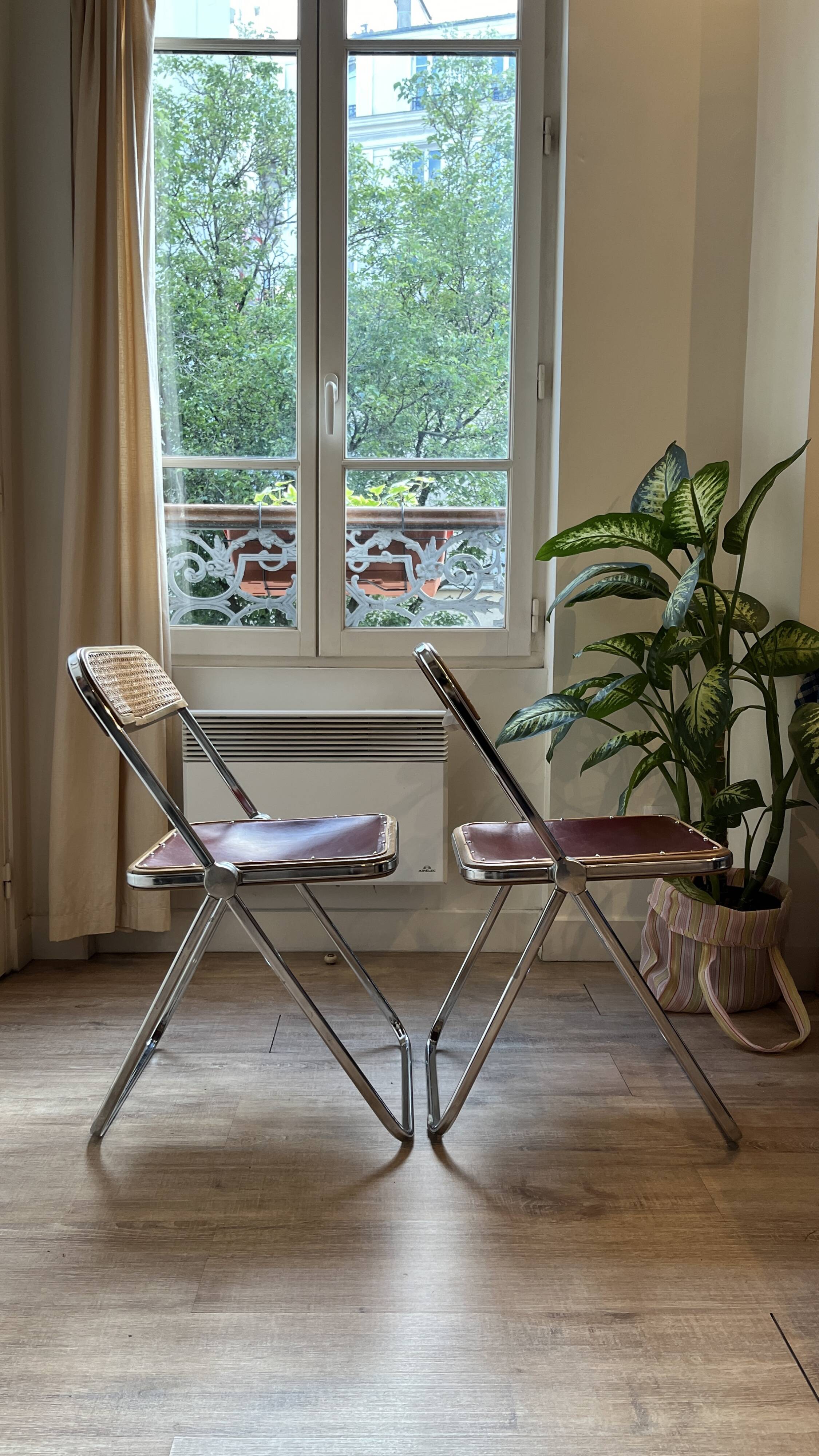 Pair of "Plia" caned chairs by Giancarlo Piretti
