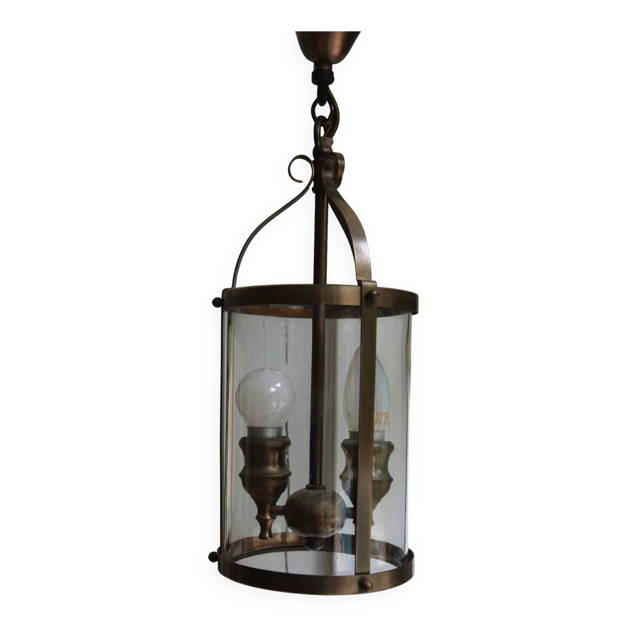 Brass lantern for vestibule with 2 candle holders
