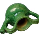 Orjol ou cruche vert antique français en terre cuite émaillée