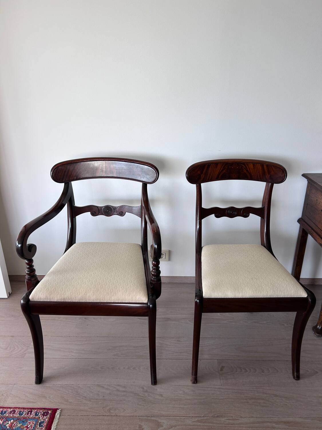 Antique Georgian twin pedestals dining table and 10 chairs