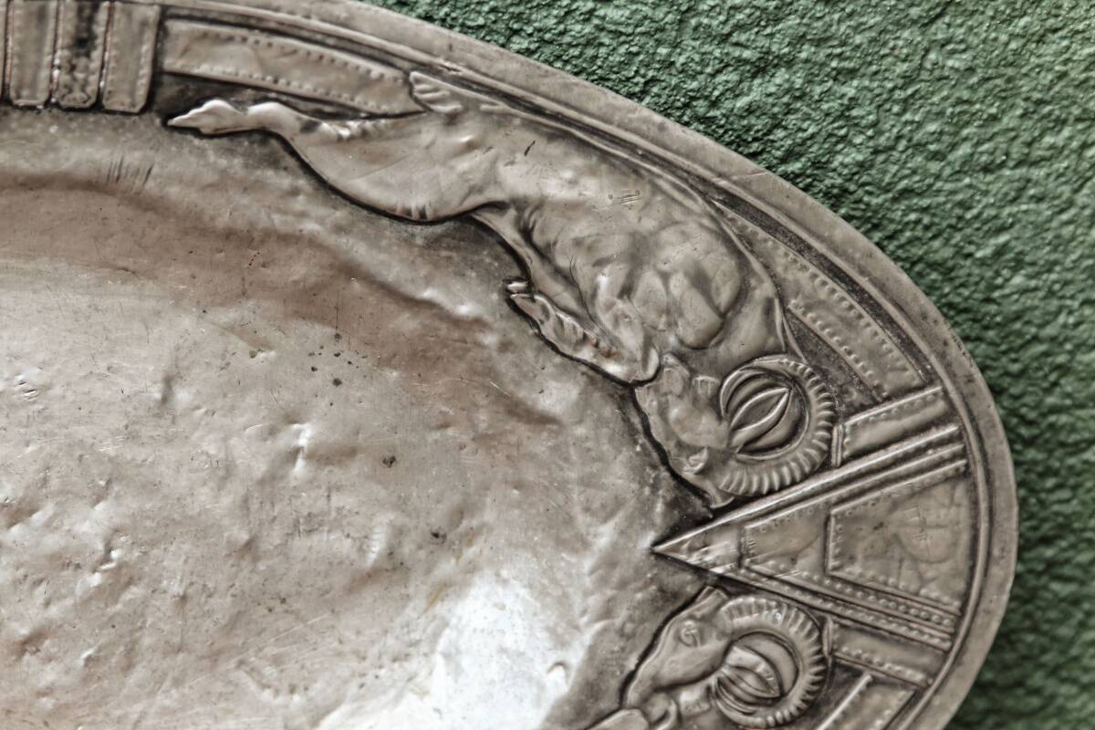 Art deco embossed pewter dish