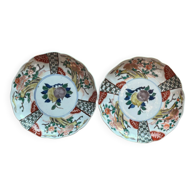 Japon, paire assiettes polylobées porcelaine polychrome XIXème