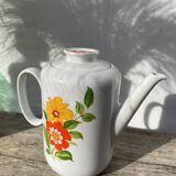 Porcelain teapot with flowers, 1970s, Italian ceramic