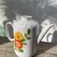 Porcelain teapot with flowers, 1970s, Italian ceramic