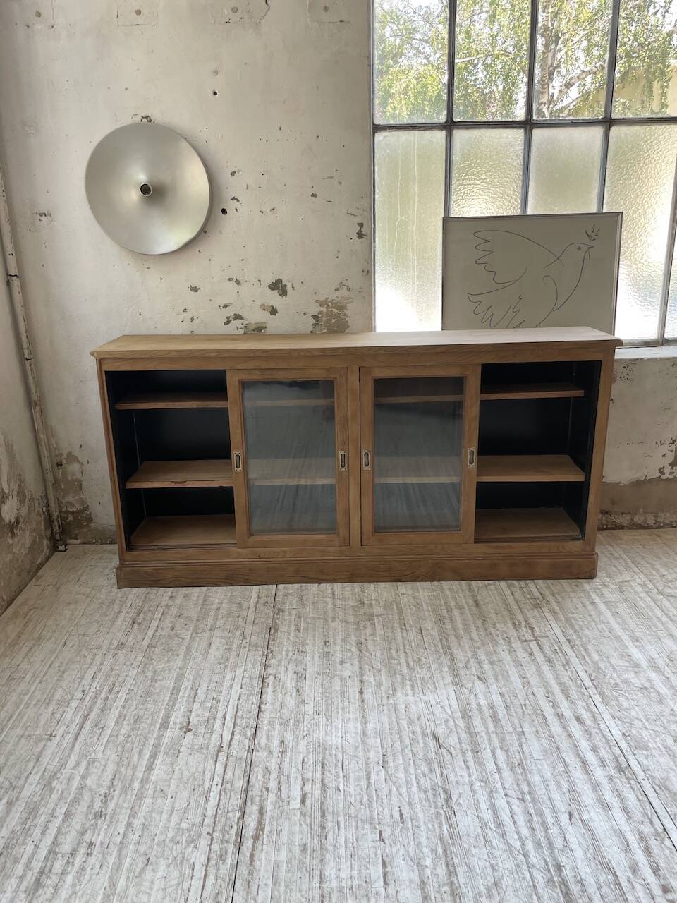 Oak sideboard with glass doors