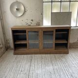 Enfilade meuble de métier chêne portes vitrées