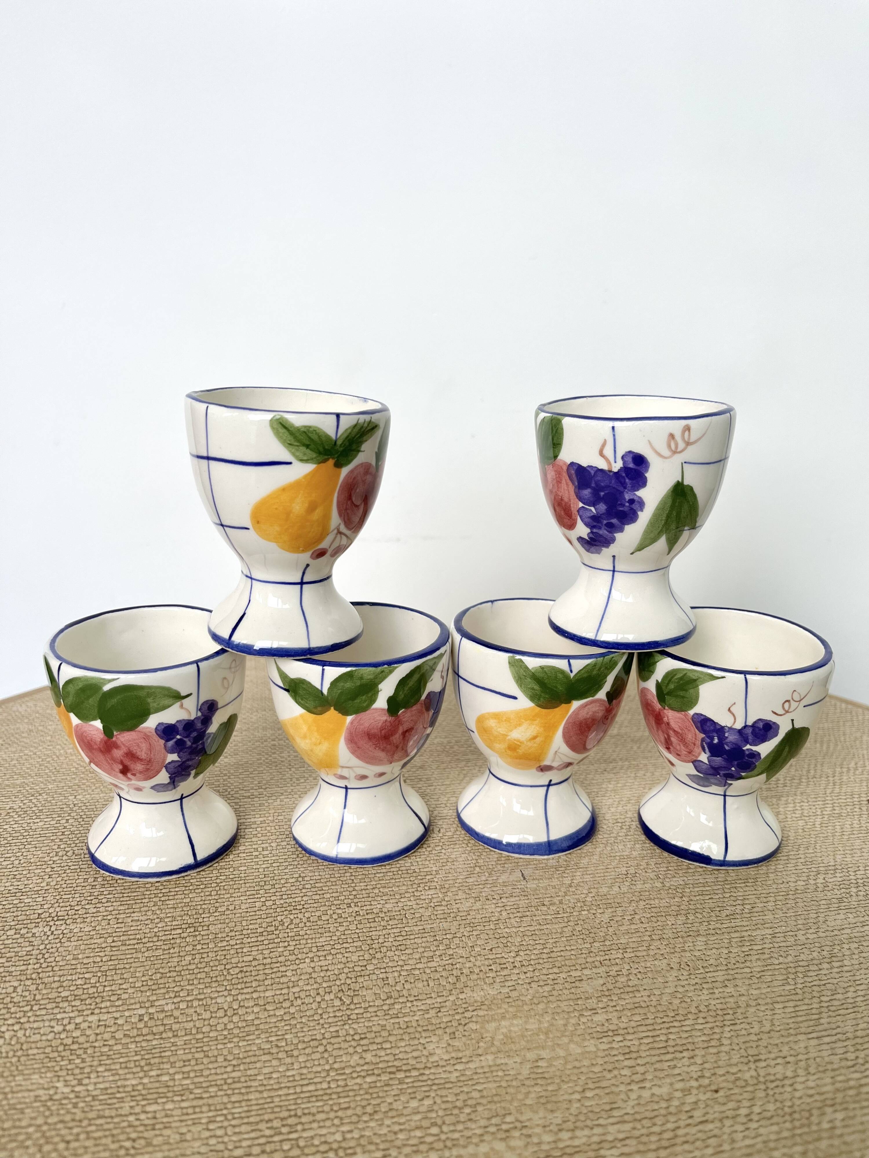 6 vintage earthenware egg cups