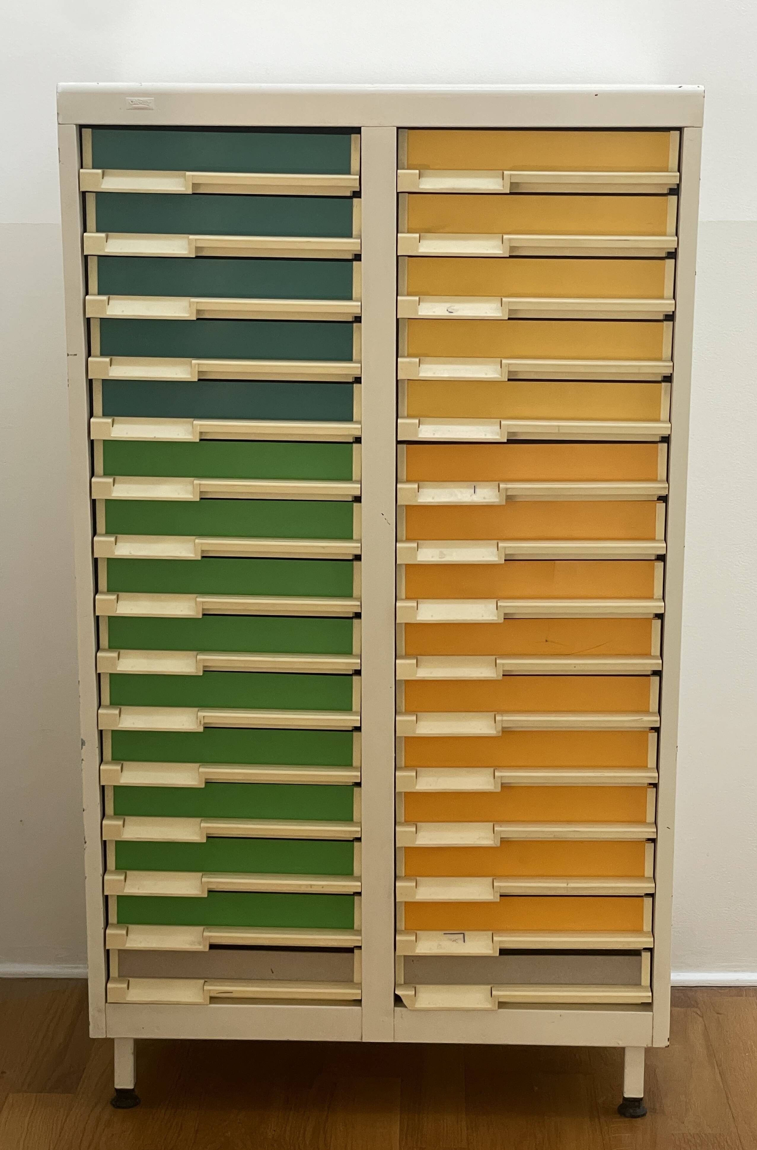 Vintage sorting furniture from the 70s / 30 drawers - industrial / workshop / haberdashery