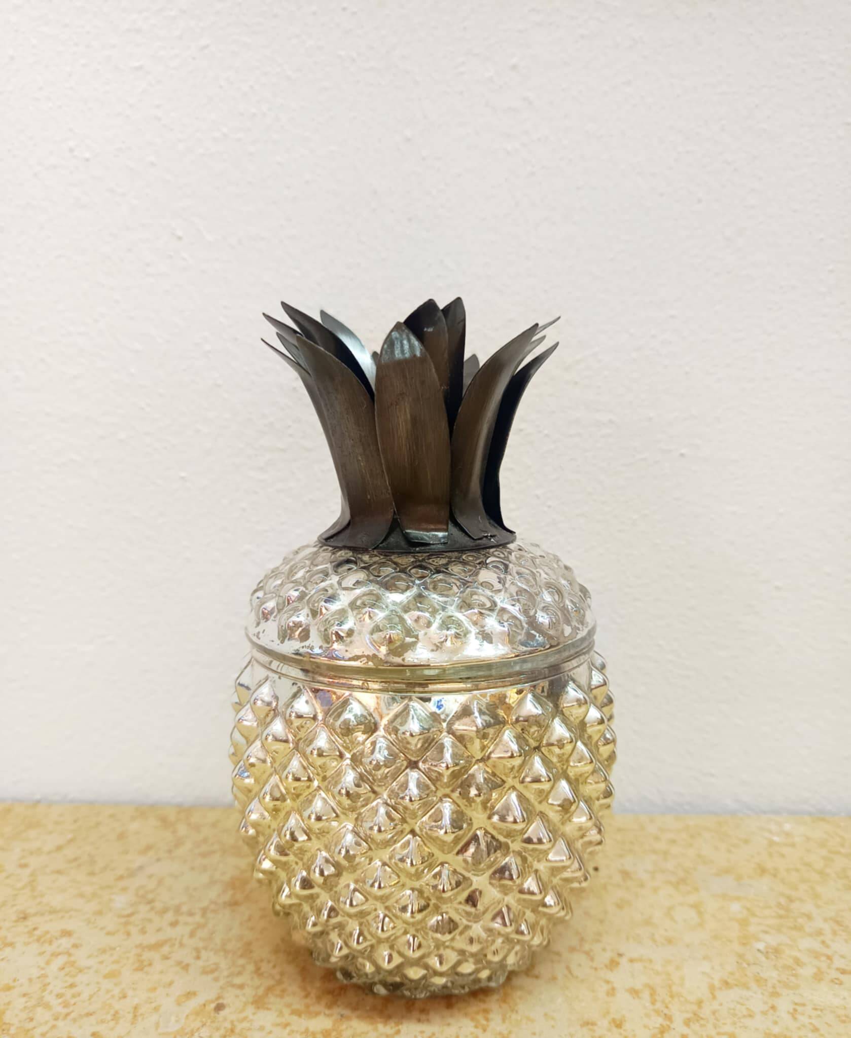 Vintage glass pineapple bonbonnière with eglomisé.