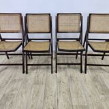 Folding wooden chairs with raffia, 1970s.