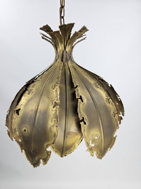 Svend Aage Holm Sørensen lampe à suspension feuilles de cuivre brutaliste