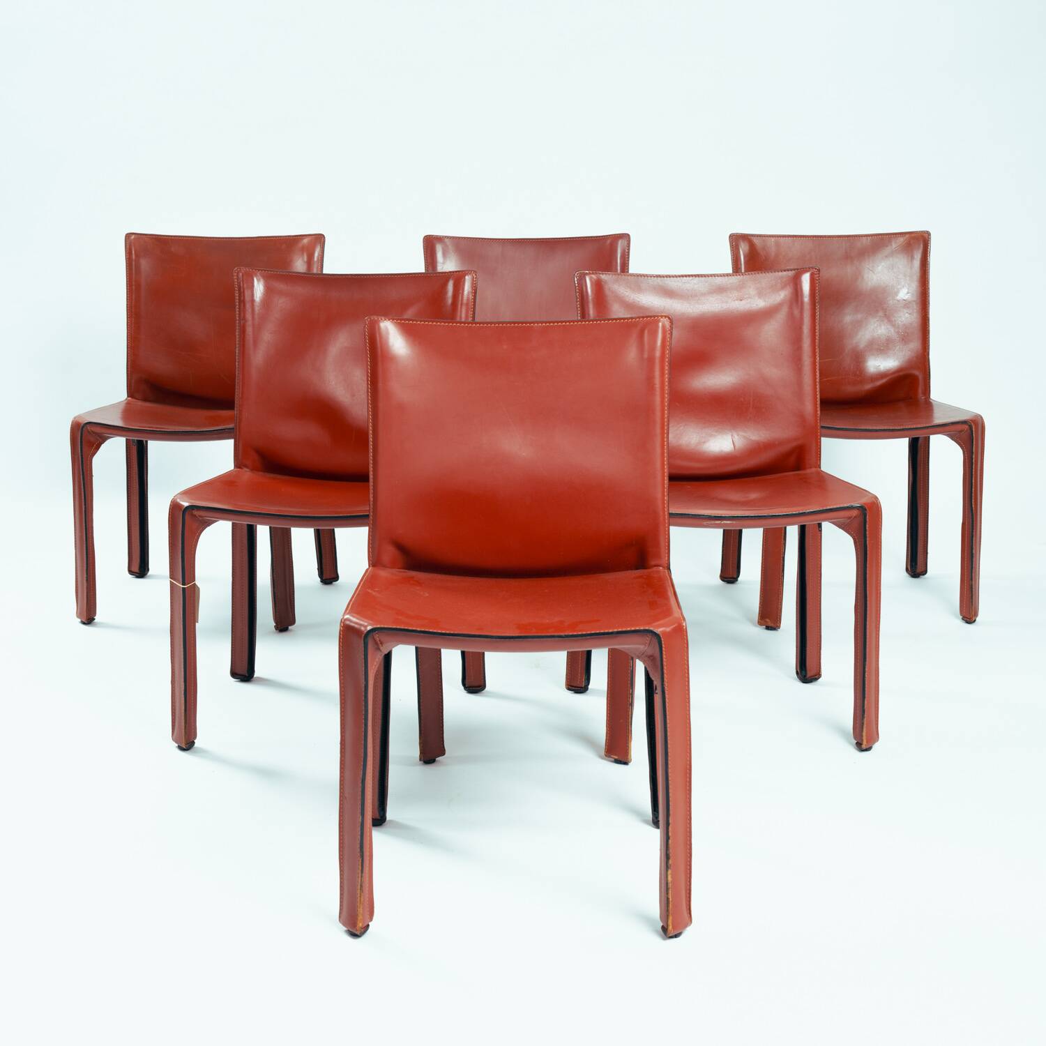 Cassina cab 412 by Mario Bellini in Burgundy dining chairs, 6