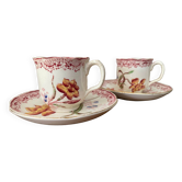 2 tasses Sarreguemines U&C en faïence fine décors fleurs jaunes et bleues