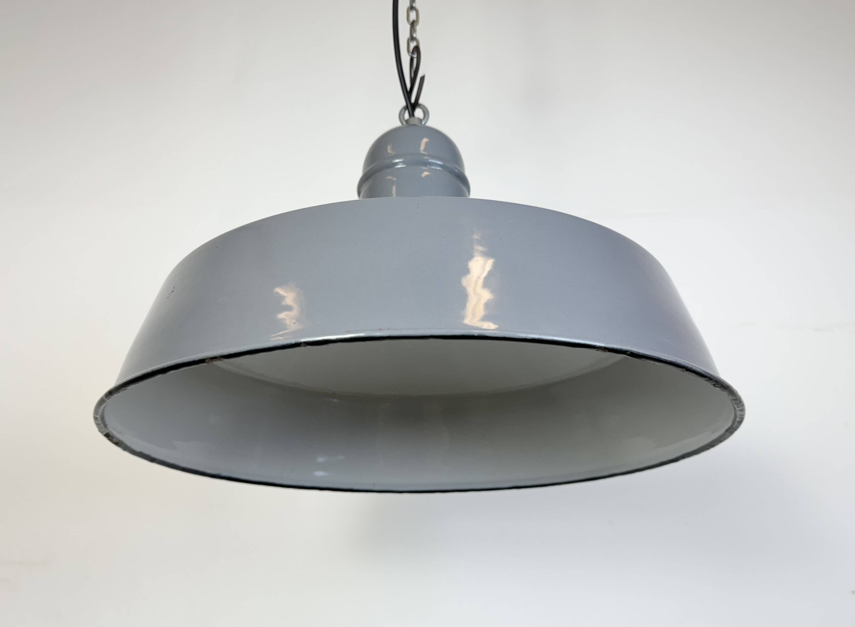 Industrial Grey Enamel Factory Pendant Lamp, 1960s