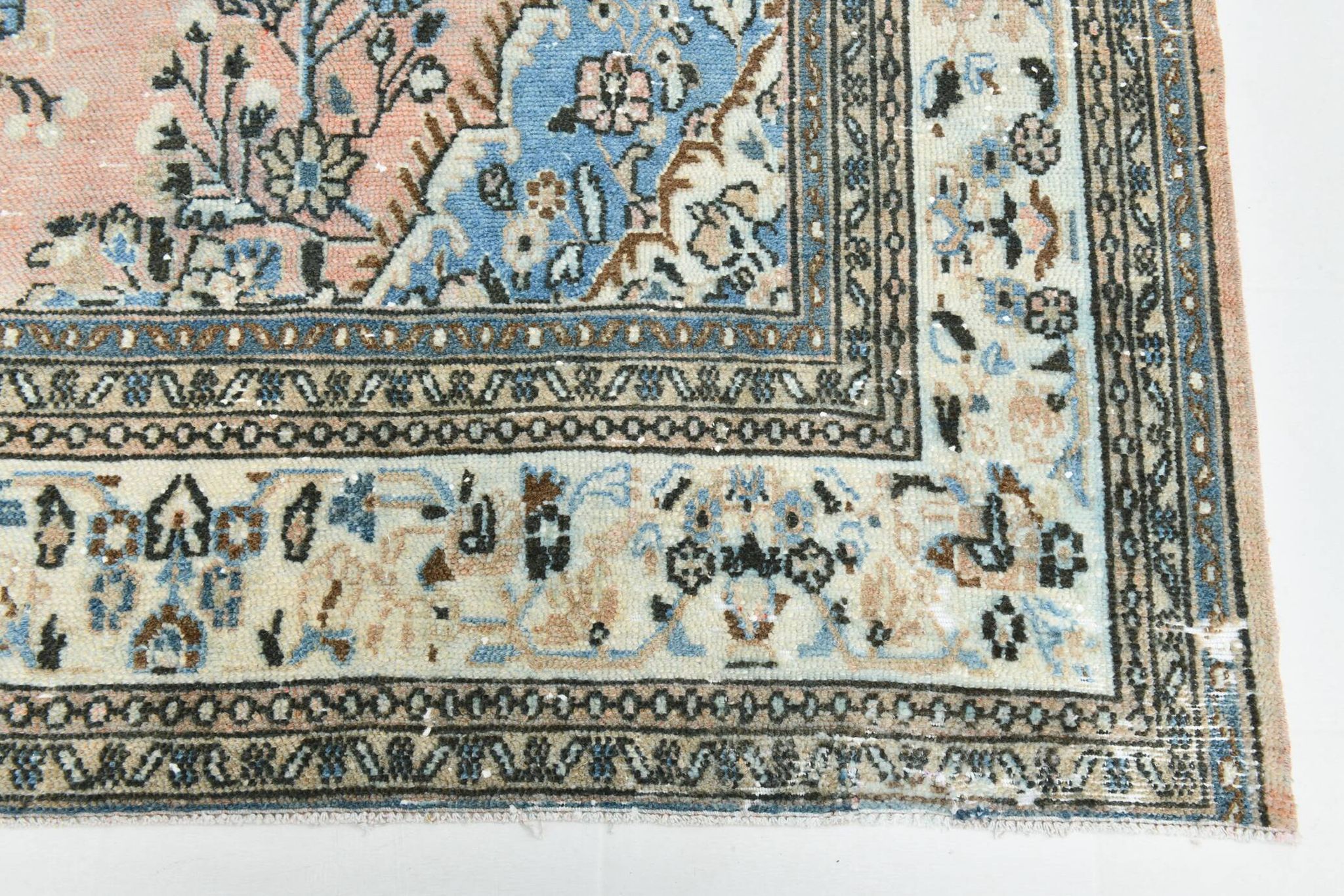 Tapis persan classique bleu et saumon, 318x410 cm