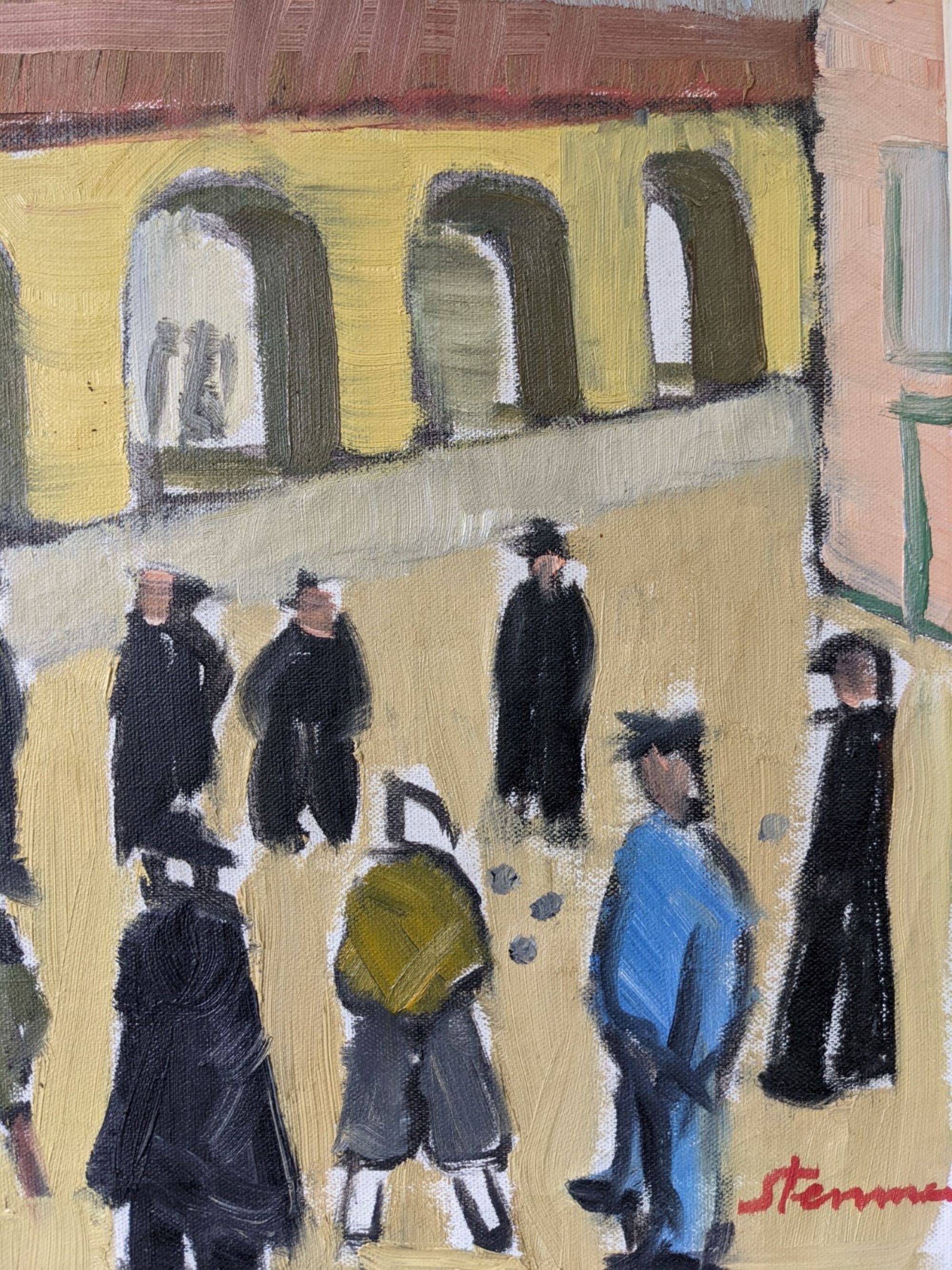 Mid-Century Modern Swedish Oil Painting "A Game of Petanque" Vintage Figurative Street Scene, Framed
