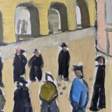 Mid-Century Modern Swedish Oil Painting "A Game of Petanque" Vintage Figurative Street Scene, Framed
