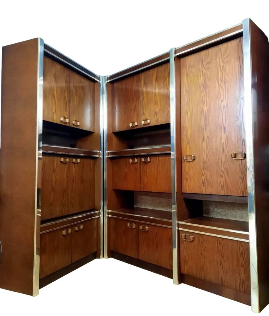 Scandinavian furniture in two modules in stained ash and chromed metal circa 1960