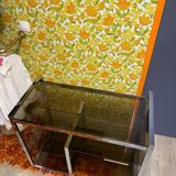 Vintage 70s chrome and smoked glass console