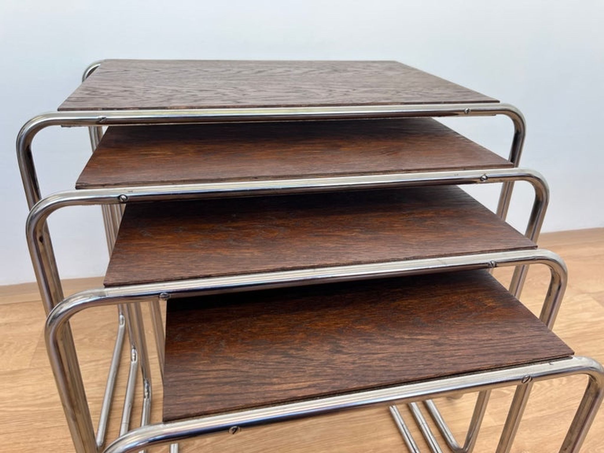Rare Bauhaus chrome Nesting Tables B9, Marcel Breuer-Thonet License Mucke M