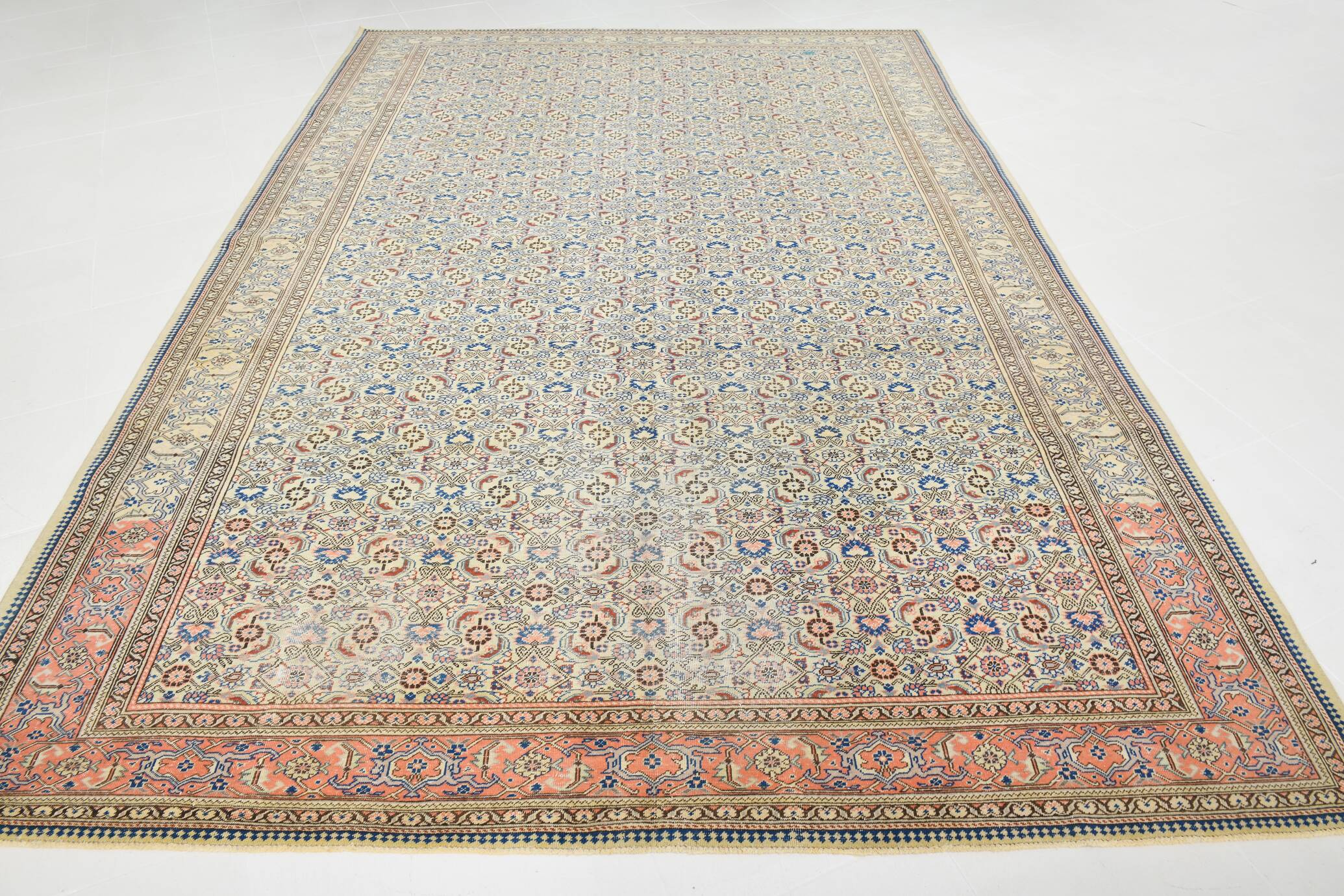 8x11 Vintage Large Blue & Cream Persian Rug, 240x351Cm