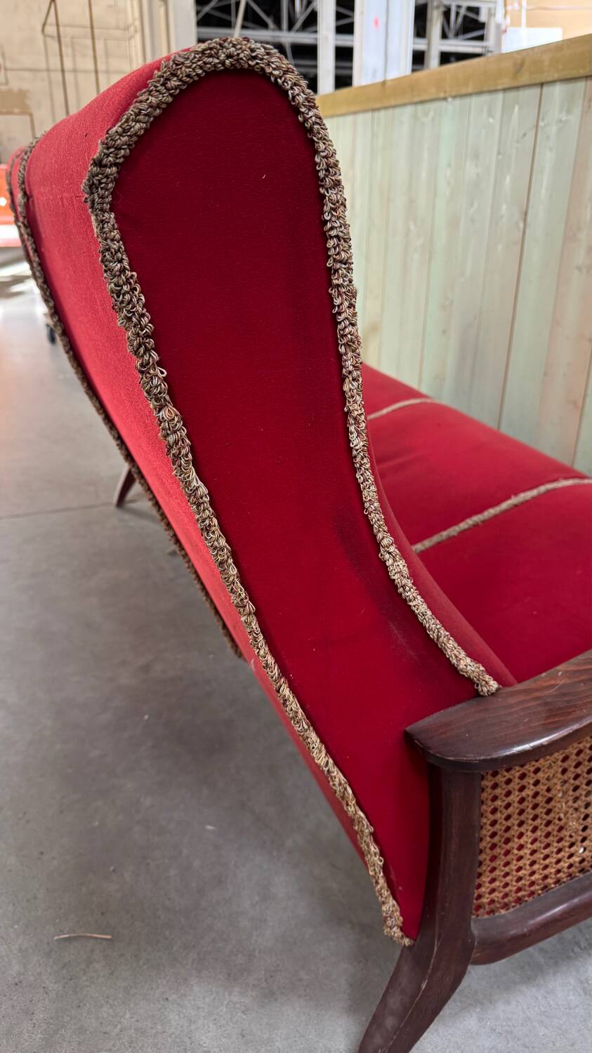 Banquette bois et velours circa 1900