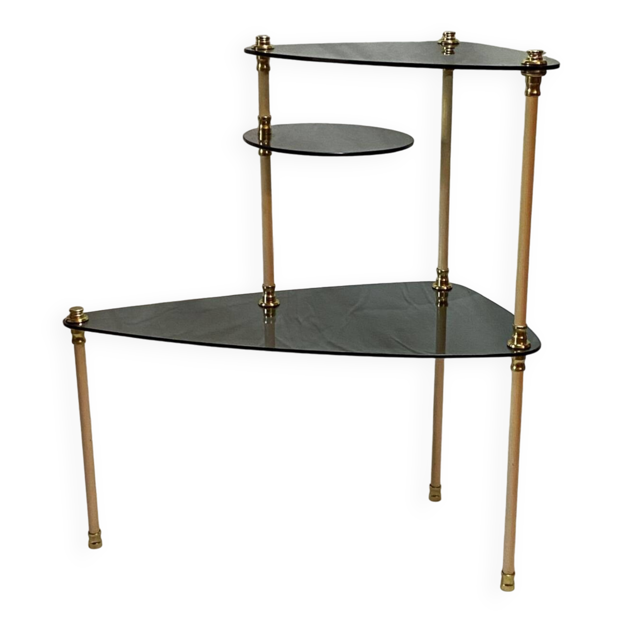 Smoked glass tripod side table, 1950