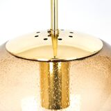 Smoked glass and brass ball pendant light Limburg, Germany, 1970s