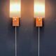 Pair of Scandinavian Wall Lights - Opaline Brass Wood - 50's 60's