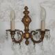 Pair French Vintage Bronze Double Wall Lights Assorted Crystal Drops 5352