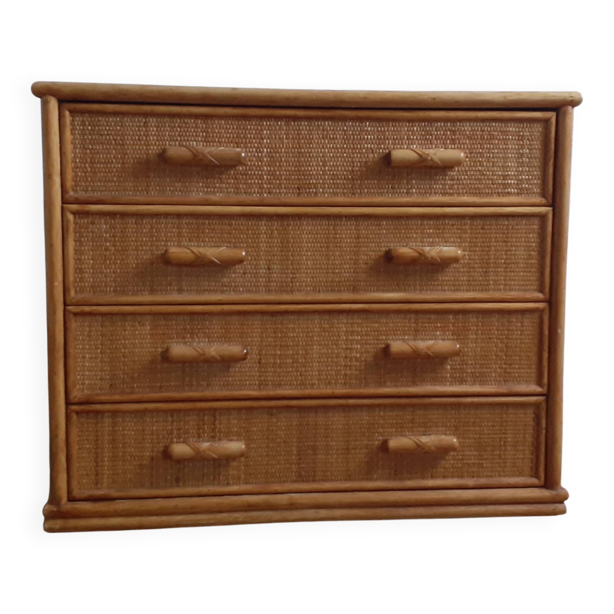 Vintage wicker and rattan 4-drawer chest of drawers