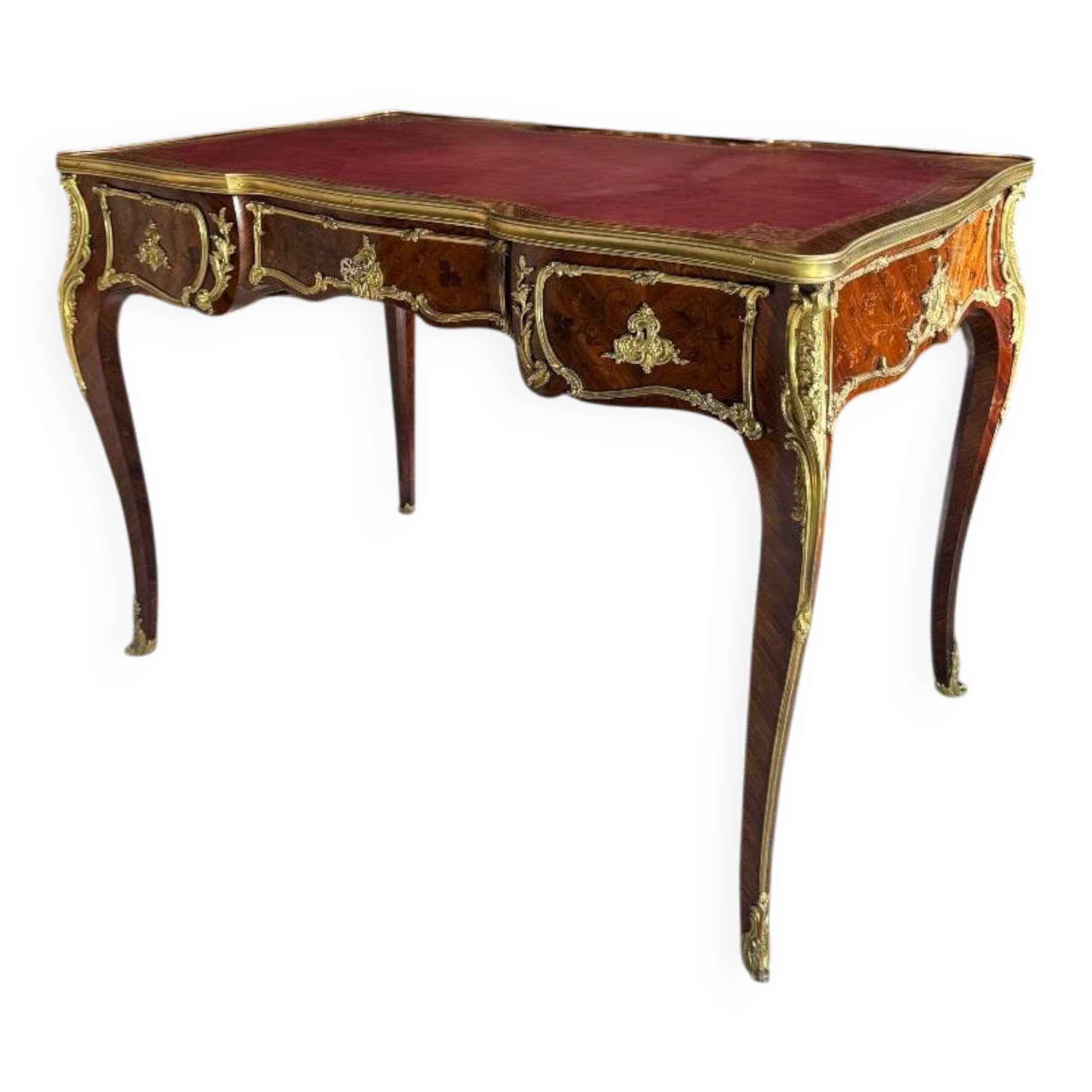 Louis XV style flat desk with marquetry from the Napoleonic III period.